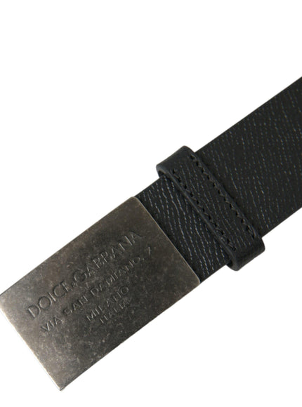 Dolce & Gabbana Black Leather Rectangle Metal Buckle Belt - Ellie Belle