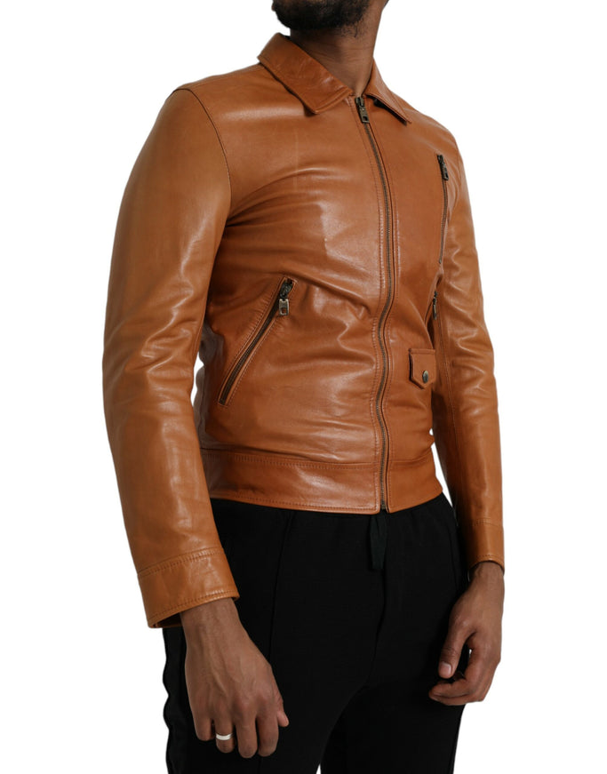 Dolce & Gabbana brown leather jacket side view