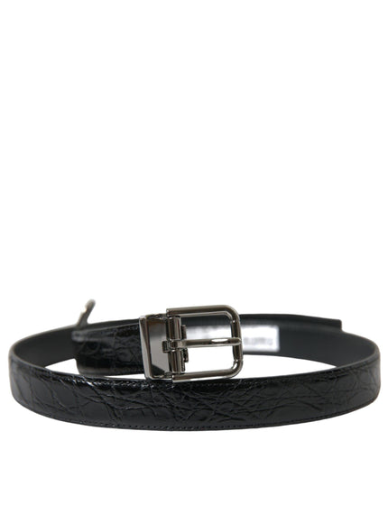 Dolce & Gabbana Black Leather Silver Metal Buckle Belt - Ellie Belle