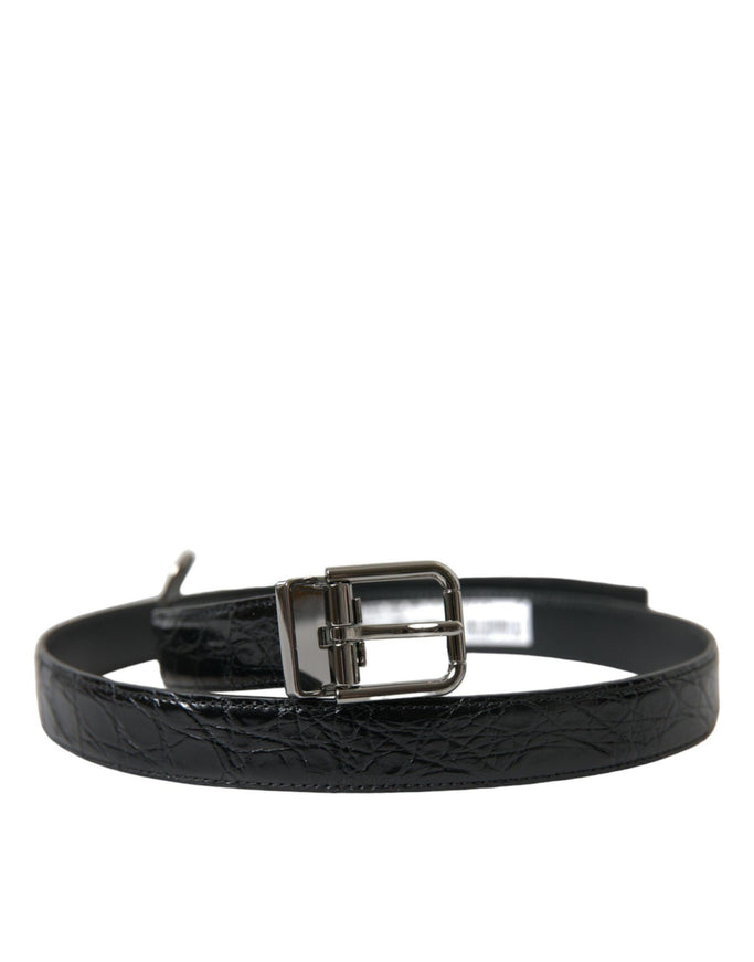 Dolce & Gabbana Black Leather Silver Metal Buckle Belt - Ellie Belle