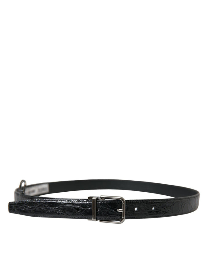 Dolce & Gabbana Black Leather Silver Metal Buckle Belt - Ellie Belle