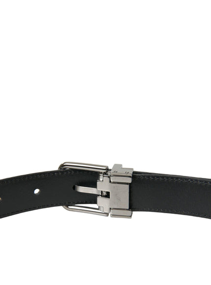 Dolce & Gabbana Black Leather Silver Metal Buckle Belt - Ellie Belle