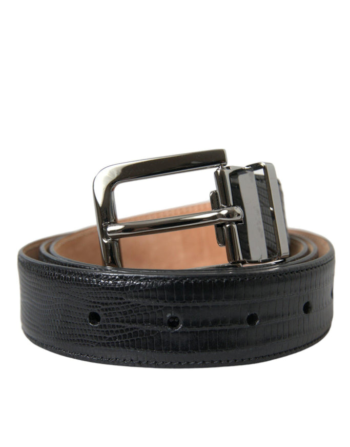 Dolce & Gabbana Black Leather Silver Metal Buckle Belt - Ellie Belle