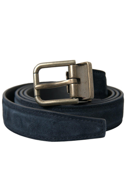 Dolce & Gabbana Blue Suede Leather Gold Metal Buckle Belt - Ellie Belle