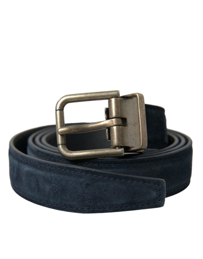 Dolce & Gabbana Blue Suede Leather Gold Metal Buckle Belt - Ellie Belle