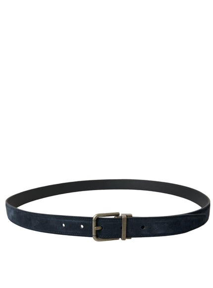 Dolce & Gabbana Blue Suede Leather Gold Metal Buckle Belt - Ellie Belle