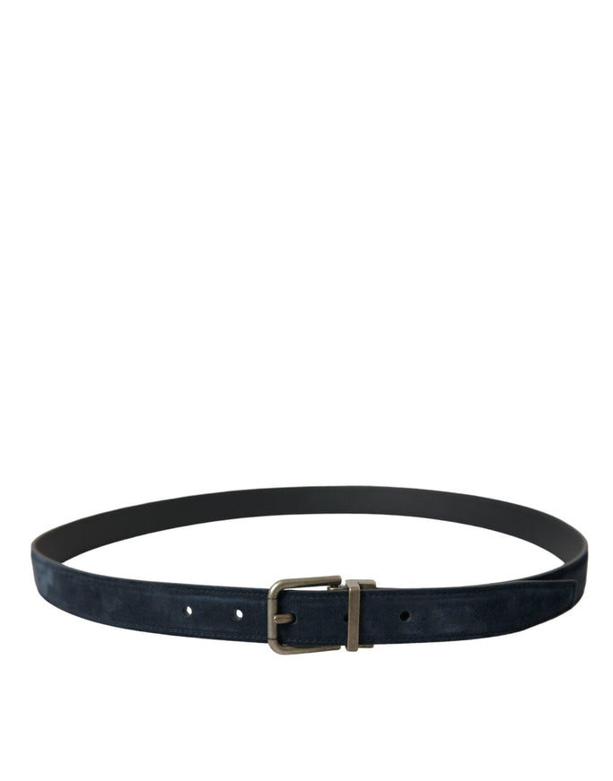 Dolce & Gabbana Blue Suede Leather Gold Metal Buckle Belt - Ellie Belle