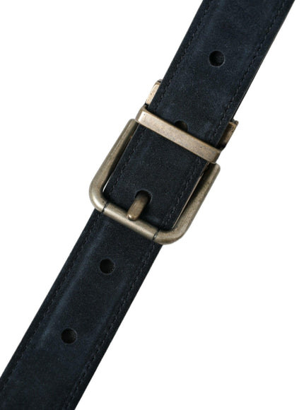 Dolce & Gabbana Blue Suede Leather Gold Metal Buckle Belt - Ellie Belle