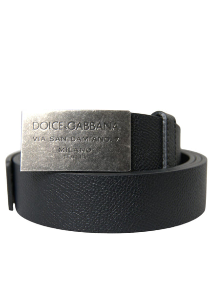 Dolce & Gabbana Black Leather Silver Rectangle Buckle Belt - Ellie Belle