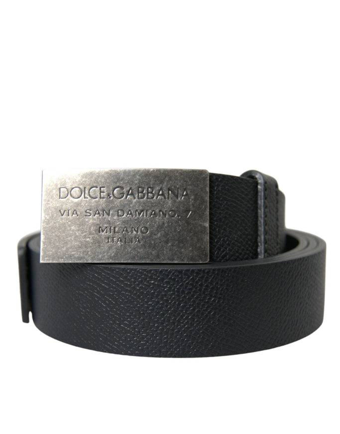 Dolce & Gabbana Black Leather Silver Rectangle Buckle Belt - Ellie Belle