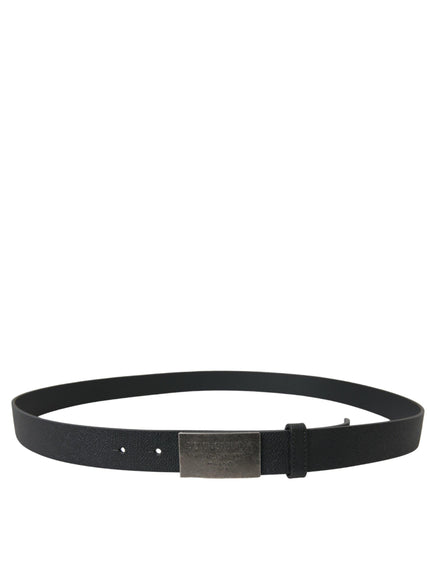 Dolce & Gabbana Black Leather Silver Rectangle Buckle Belt - Ellie Belle