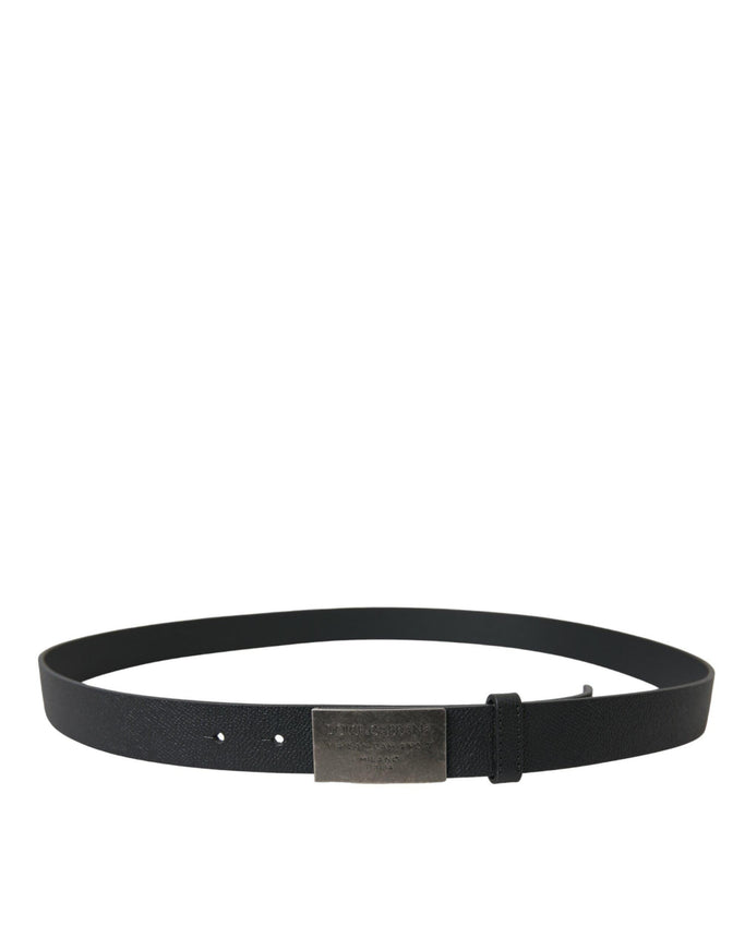 Dolce & Gabbana Black Leather Silver Rectangle Buckle Belt - Ellie Belle