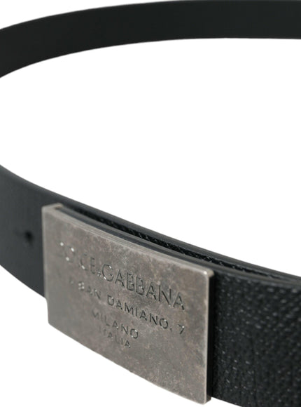 Dolce & Gabbana Black Leather Silver Rectangle Buckle Belt - Ellie Belle