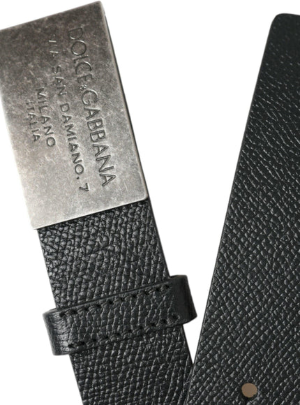 Dolce & Gabbana Black Leather Silver Rectangle Buckle Belt - Ellie Belle