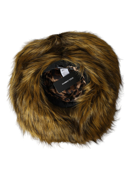 a brown and black fur hat on a white background