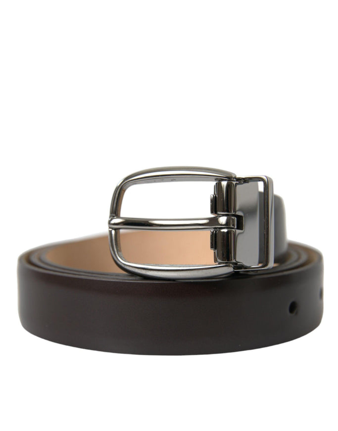 Dolce & Gabbana Dark Brown Leather Silver Metal Buckle Belt - Ellie Belle