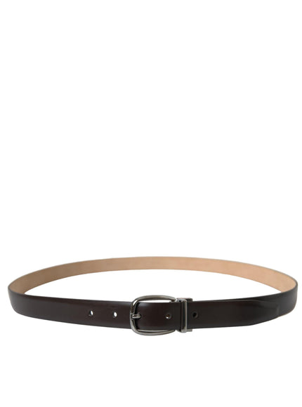 Dolce & Gabbana Dark Brown Leather Silver Metal Buckle Belt - Ellie Belle