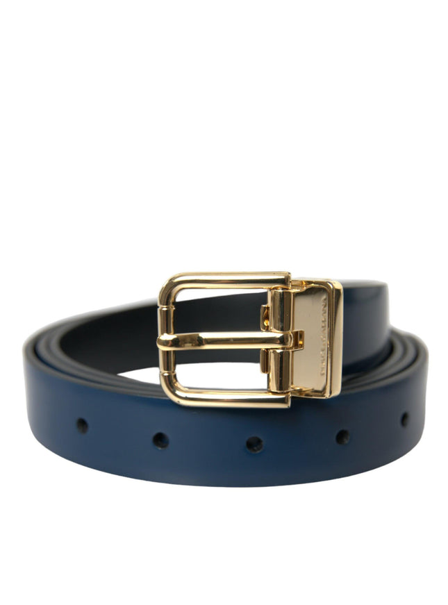 Dolce & Gabbana Blue Calf Leather Gold Metal Buckle Belt - Ellie Belle