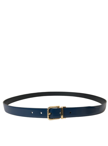 Dolce & Gabbana Blue Calf Leather Gold Metal Buckle Belt - Ellie Belle