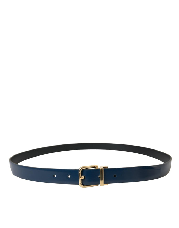 Dolce & Gabbana Blue Calf Leather Gold Metal Buckle Belt - Ellie Belle