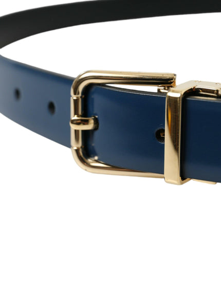 Dolce & Gabbana Blue Calf Leather Gold Metal Buckle Belt - Ellie Belle