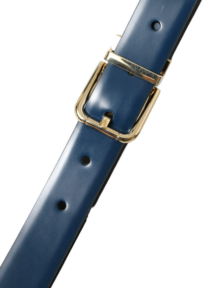 Dolce & Gabbana Blue Calf Leather Gold Metal Buckle Belt - Ellie Belle