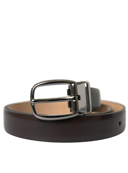 Dolce & Gabbana Dark Brown Leather Silver Metal Buckle Belt - Ellie Belle