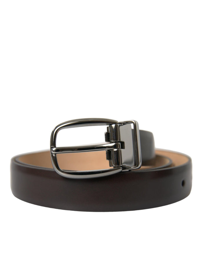 Dolce & Gabbana Dark Brown Leather Silver Metal Buckle Belt - Ellie Belle