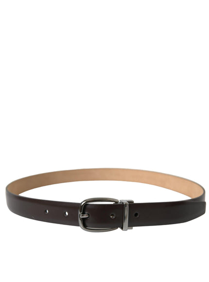 Dolce & Gabbana Dark Brown Leather Silver Metal Buckle Belt - Ellie Belle