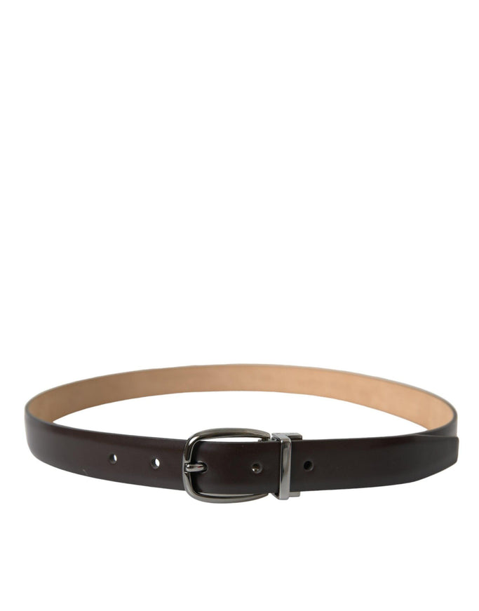 Dolce & Gabbana Dark Brown Leather Silver Metal Buckle Belt - Ellie Belle