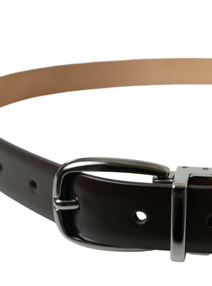 Dolce & Gabbana Dark Brown Leather Silver Metal Buckle Belt - Ellie Belle