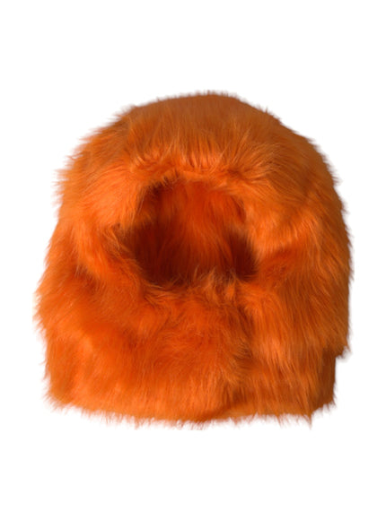 an orange furry hat on a white background