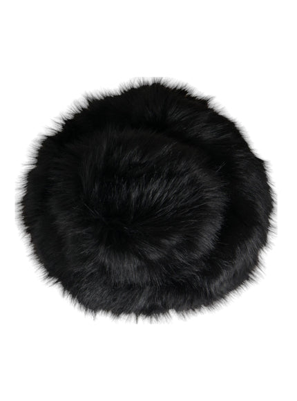 a black fur hat on a white background