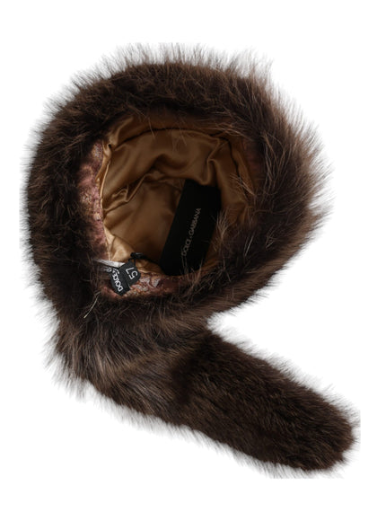 a fur hat with a tag on it