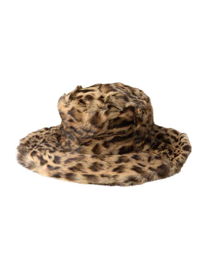 a leopard print hat on a white background