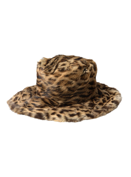 a leopard print hat on a white background