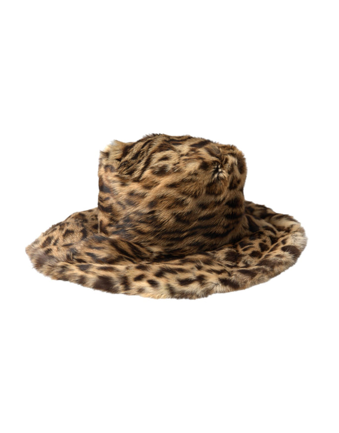 a leopard print hat on a white background