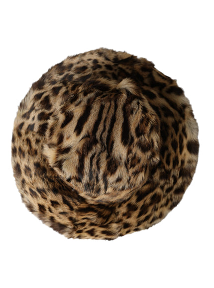 a brown and black animal print hat on a white background