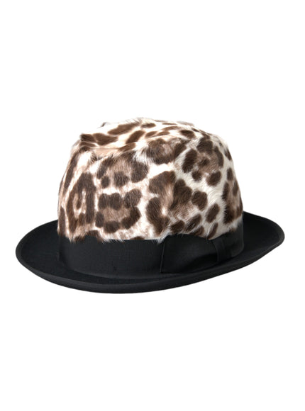 a hat with a leopard print pattern on it