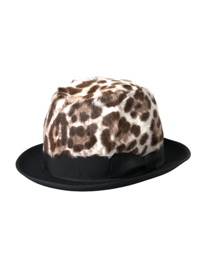 a hat with a leopard print pattern on it