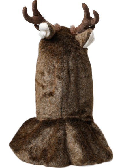 a dog wearing a deer costume on a white background