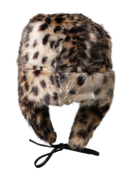 a brown and black animal print hat on a white background