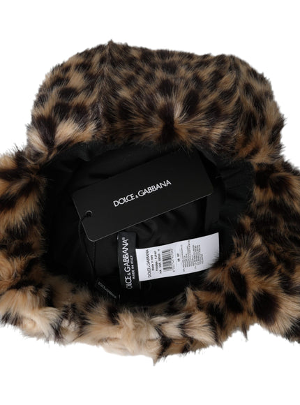 a leopard fur hat with a tag on it