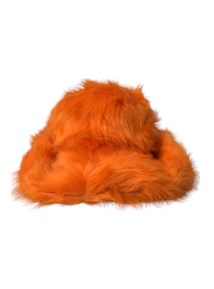 an orange furry animal hat on a white background