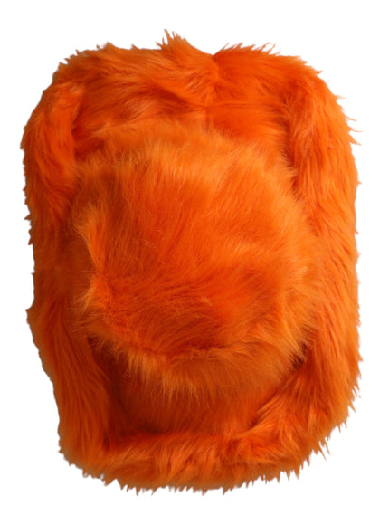 a close up of an orange furry hat