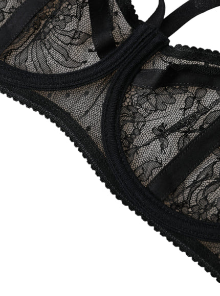 a close up of a black lingerie with lace