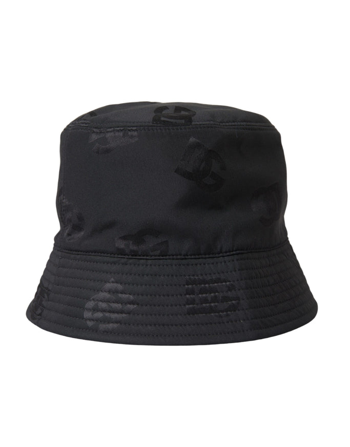 a black bucket hat on a white background