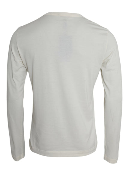 Dolce & Gabbana Off White Cotton Round Neck Pullover Sweater