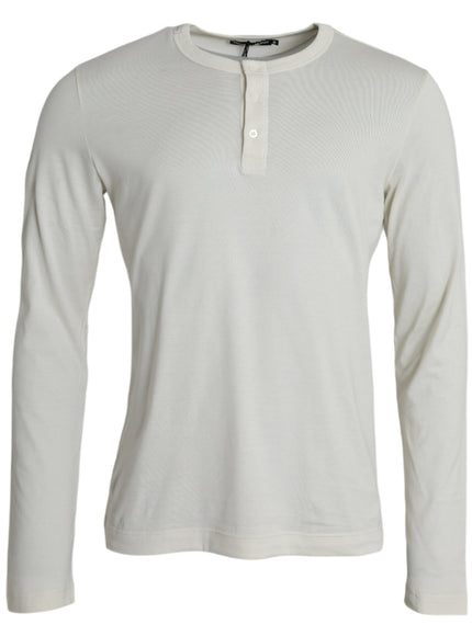 Dolce & Gabbana Off White Cotton Round Neck Pullover Sweater