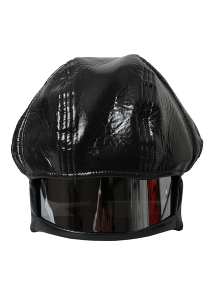 a black leather hat on a white background